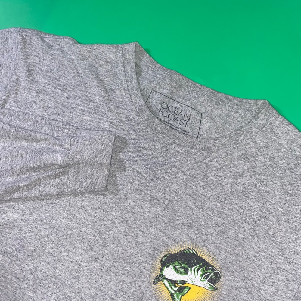 Ocean Coast‎ Largemouth Bass Graphic Long Sleeve Fishing Shirt Men's Medium